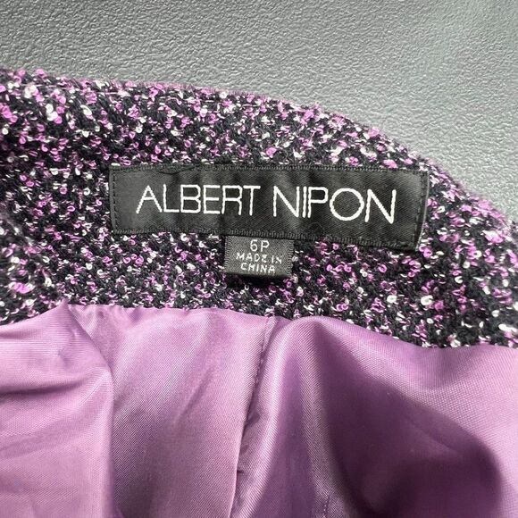 Albert Nipon Pockets Purple Tweed And Velvet 2pc Skirt Suit Set Womens Size 6P - Picture 12 of 16
